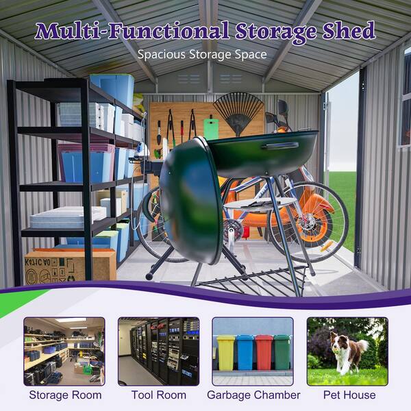VAMOP 10 ft. W x 8 ft. D Metal Shed with Lockable Doors and Clear