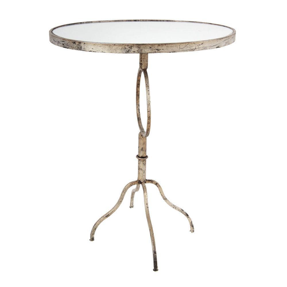 Elysian 28" Round Mirrored Top Accent Table with Rustic Gold Metal Base