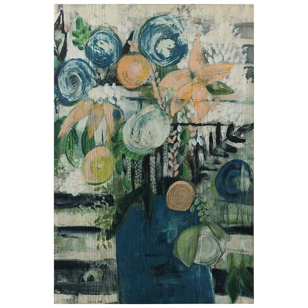 Empire Art Direct Modern Floral Stripe Fine Giclee Printed on Hand Finished Ash Wood Wall Art