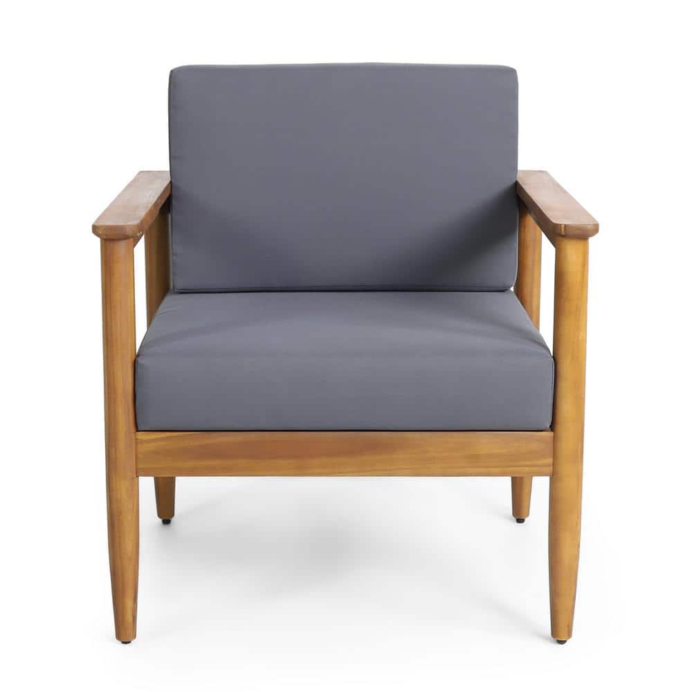 Teak Brown Acacia Wood Outdoor Lounge Chair with Dark Grey Cushions