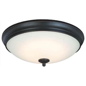 13 in. 60-Watt Equivalent Oil-Rubbed Bronze Integrated LED Flush Mount with White Glass Shade