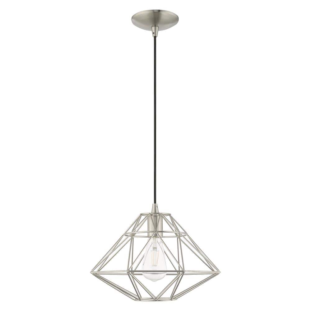 Brushed Nickel Geometric 1-Light Mini Pendant for Indoor/Outdoor