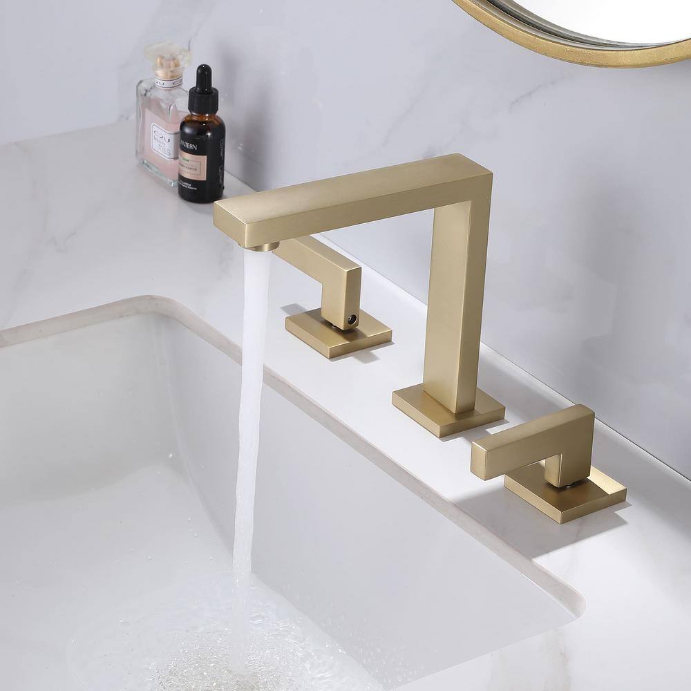 Brushed Gold Brass Double Handle Widespread Bathroom Faucet