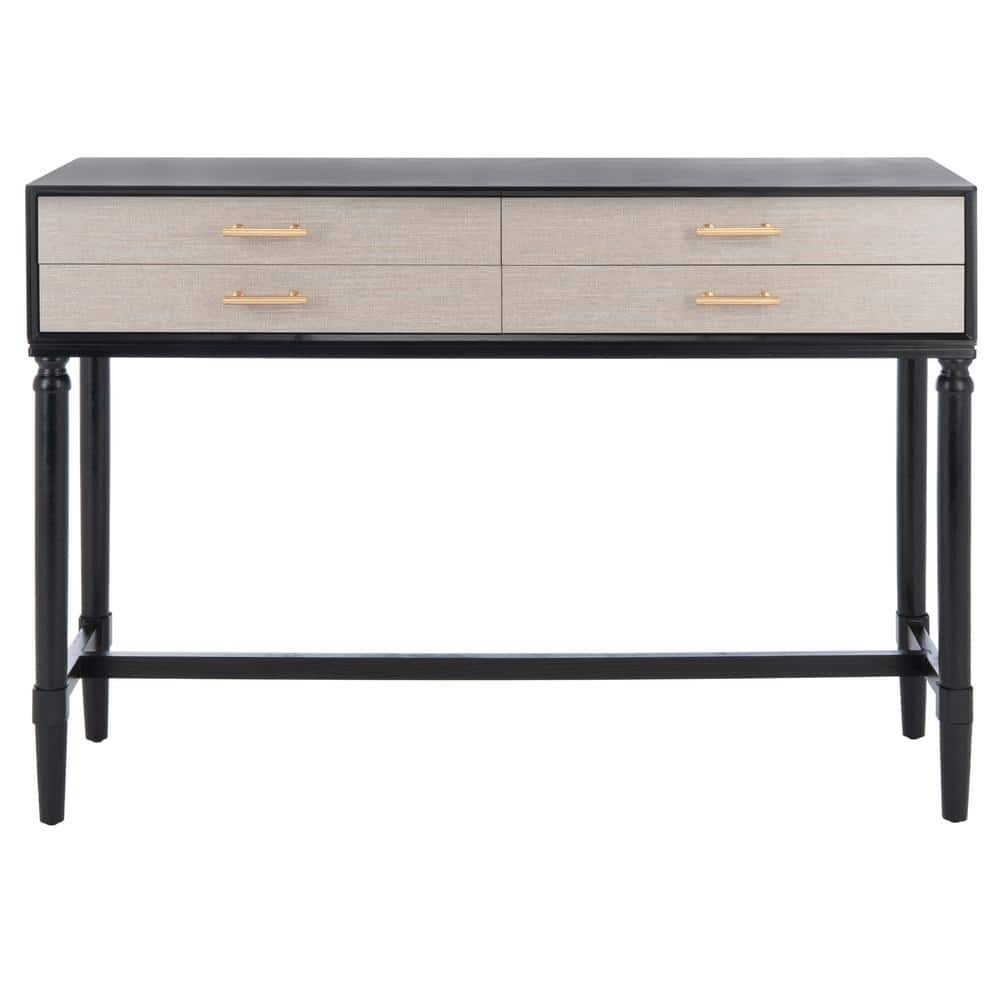 Black Wood Console Table with Turned Legs and Storage