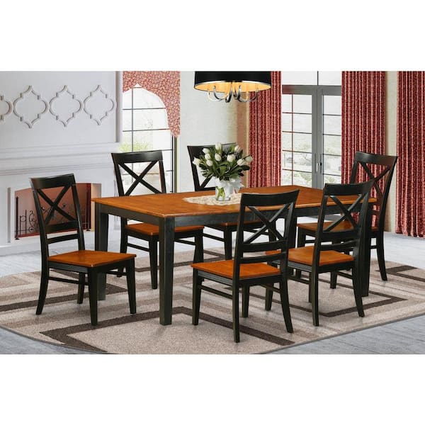 7-Piece Rectangle Black and Cherry Finish Solid Wood Top Dining Table with 6-Chairs with Lattice Back