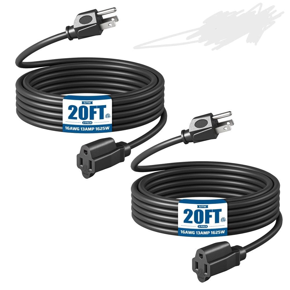 20 FT, 3 Prong Waterproof Extension Cord for Indoor Outdoor Appliances, 16/3 SJTW, Black, ETL Listed, 1 Pack price history on PriceWatchPro
