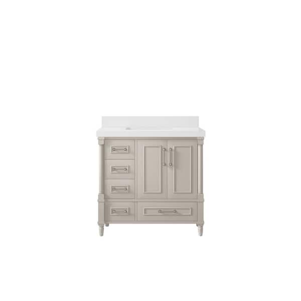Willow Collections Hudson 36 in. W x 22 in. D x 36 in. H Single Sink Bath Vanity Center in Fine Grain with 2 in. White Qt. Top