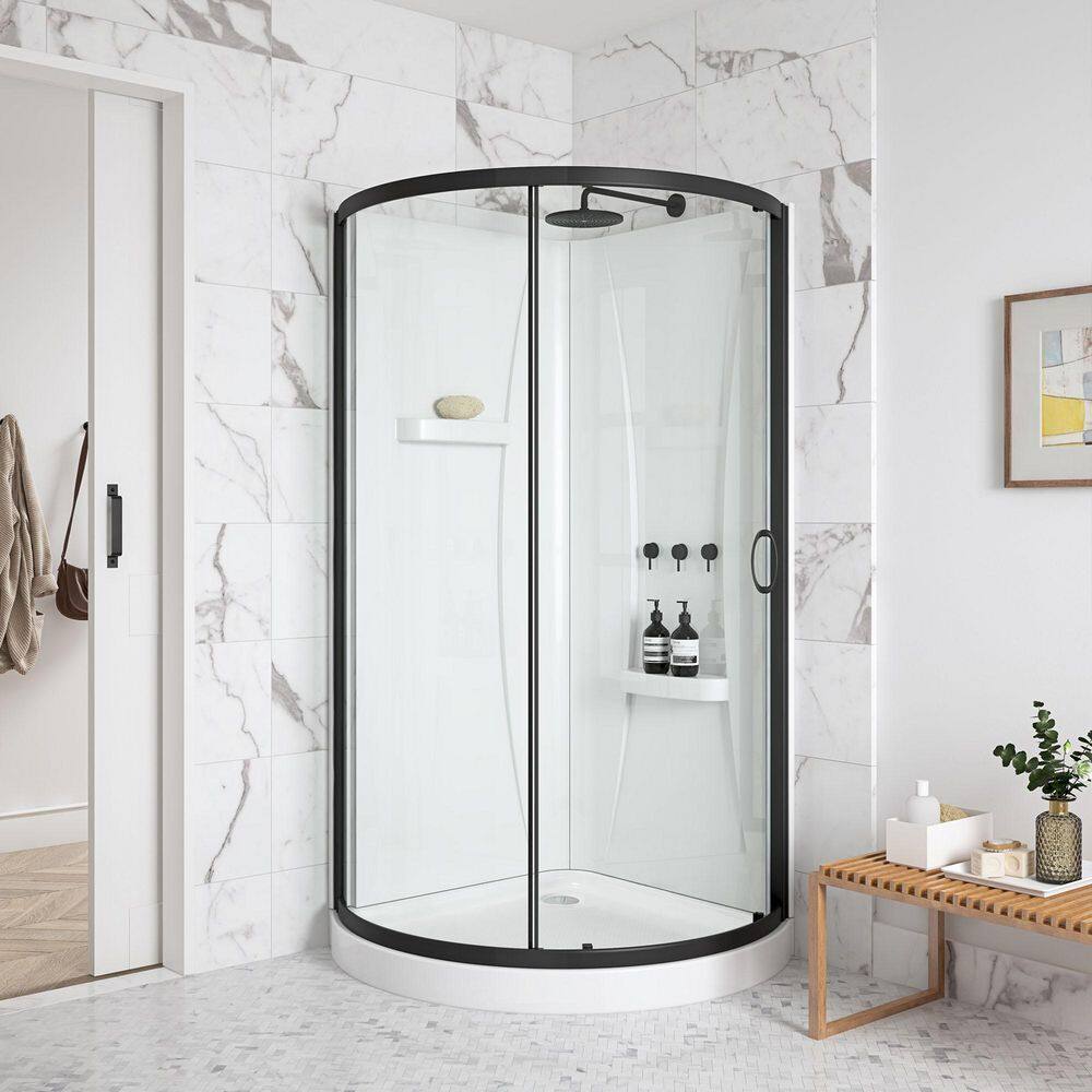 Breeze 34 in. L x 34 in. W x 77.36 in. H Corner Shower Kit with Clear Framed Sliding Door in Black price history on PriceWatchPro