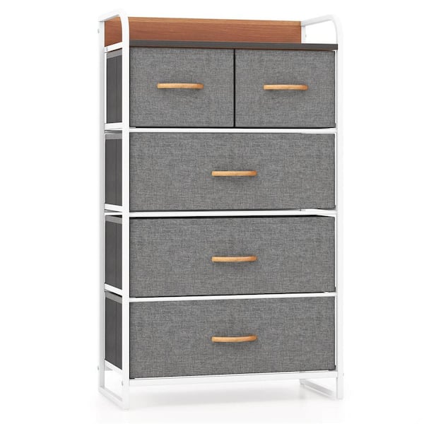 Costway Gray 5 Drawers 23 in. Dresser without Mirror