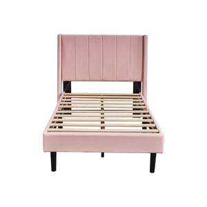 Pink Twin Upholstered Bed Frame, Wooden Slat Support, No Need For Box Spring, Easy Assemble