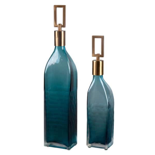 Global Direct Teal Green Decorative Glass Bottles with Stoppers (Set of 2)