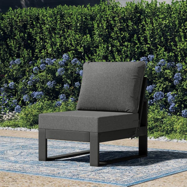 Endless Outdoor Patio Deep Seating Armless Chair with Gray Plastic Frame and Gray Side Tie Cushions