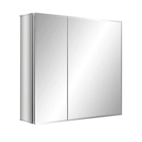 Unbranded Audriana 30 in. W x 26 in. H Large Rectangular Silver Aluminum Recessed or Surface Mount Medicine Cabinet with Mirror