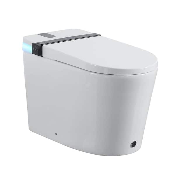 Elongated Bidet Toilet 1. 28GPF in White with Side Knob, LED Display, Revolving Lamp, Warm Water and Dryer