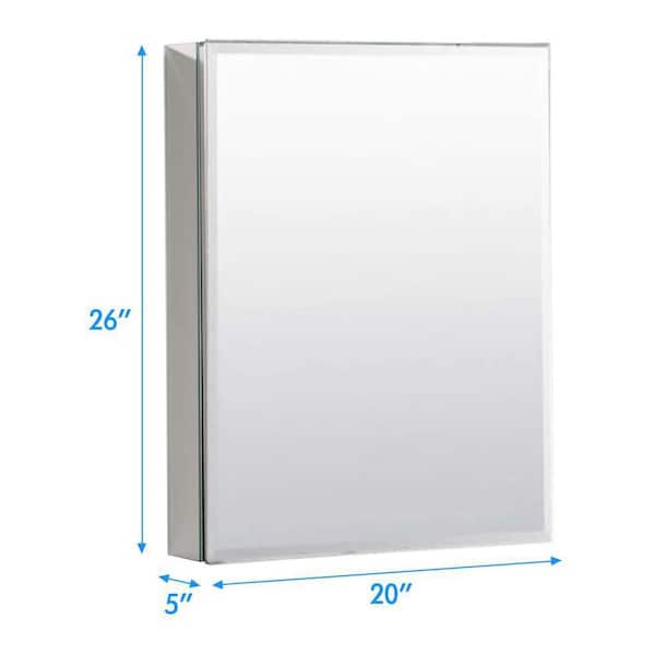 20 in. W x 26 in. H Silver Aluminium Recessed/Surface Mount Medicine Cabinet with Mirror for Bathroom Livingroom