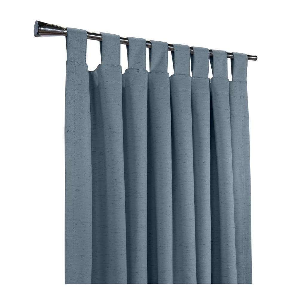 Ventura Blue Polyester Linen Blackout Tab Top Curtain Panel Pair