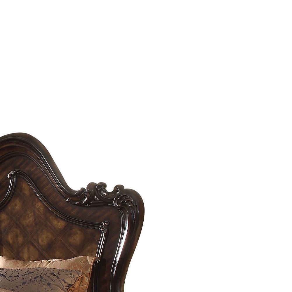 Versailles Cherry Oak Queen Bed with Upholstered Headboard
