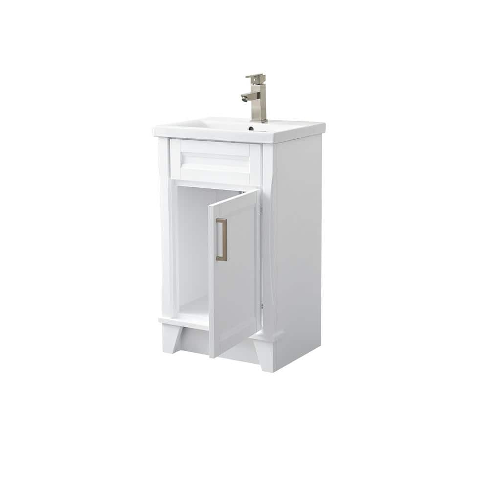 20" White Freestanding Single Sink Vanity with Ceramic Top
