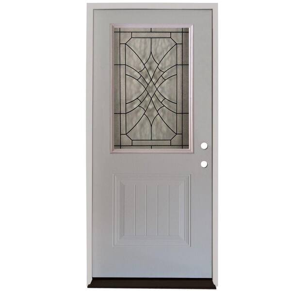 Steves & Sons 34 in. x 80 in. Webville 1/2 Lite Plank Panel Primed White Steel Prehung Front Door