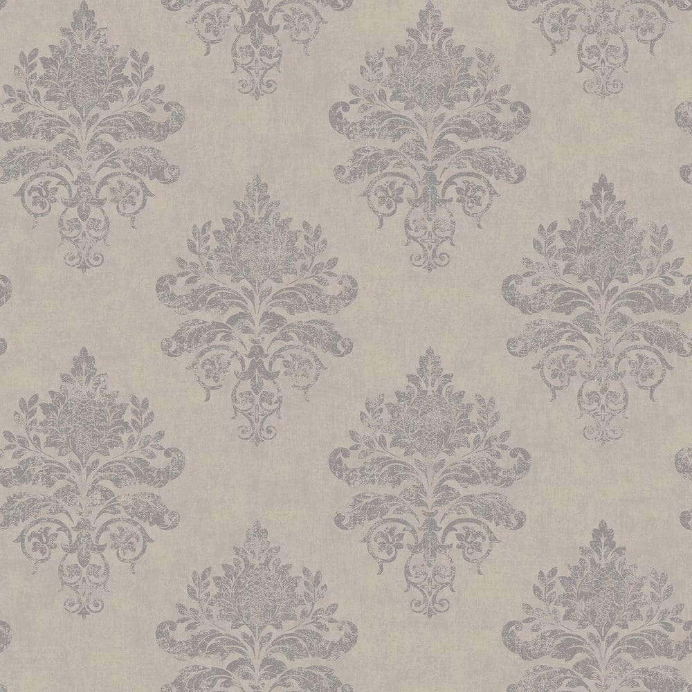 Palazzo 2 Collection Grey Medallion Damask Vinyl on Non-Woven Non-Pasted Wa