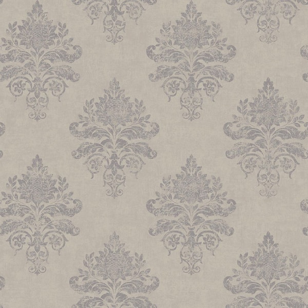 Unbranded Palazzo 2 Collection Grey Medallion Damask Vinyl on Non-Woven Non-Pasted Wallpaper Sample