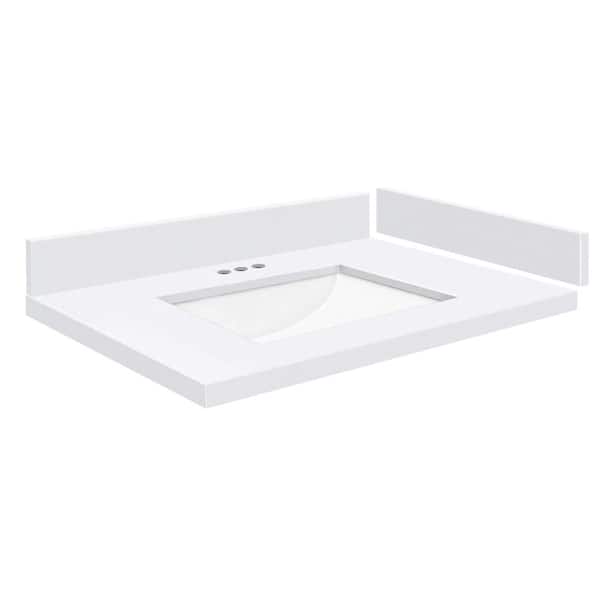 Transolid Silestone 28 in. W x 22.25 in. D Quartz White Rectangular Single Sink Vanity Top in Miami White