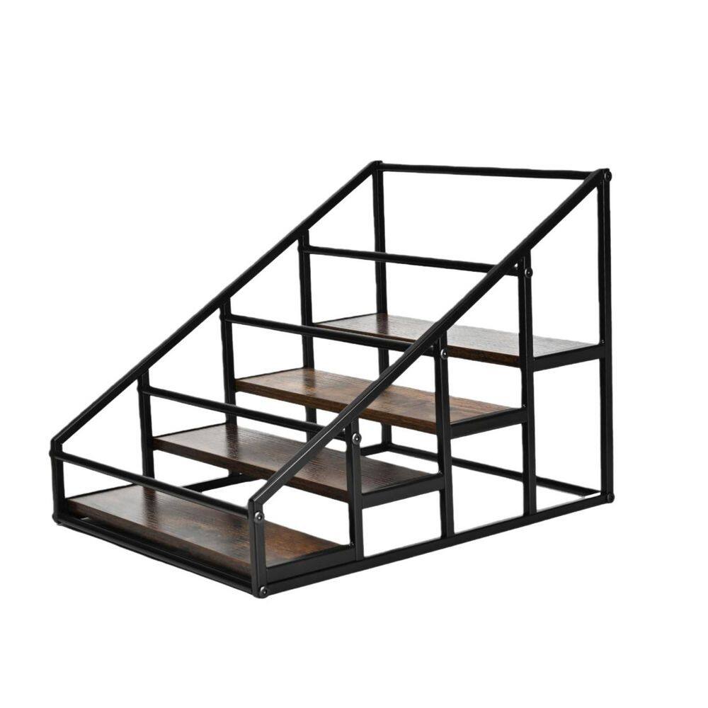 16-Bottle Black 14 in. W 4-Tier Tabletop Syrup and Wine Rack Storage, Coffee Syrup Bar and Kitchen Station Organizer