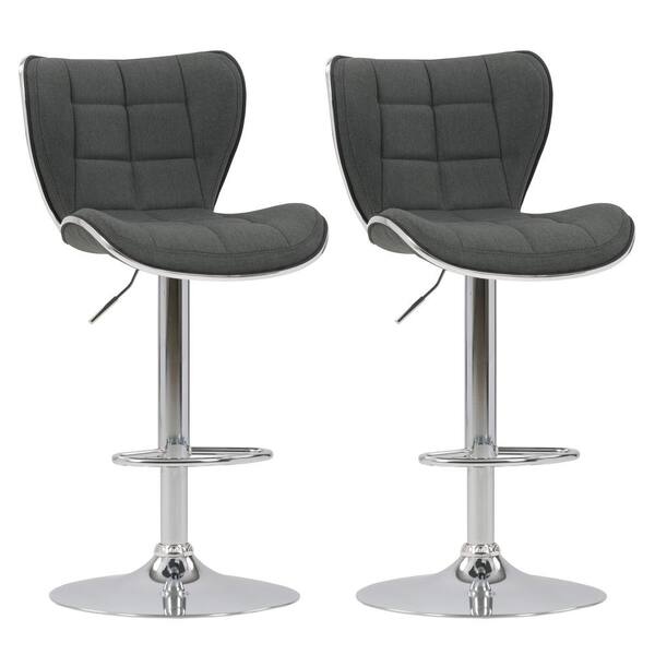 CorLiving Adjustable Chrome Accented Bar Stool in Dark Grey Fabric (Set of 2)