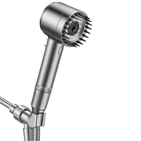 Lukvuzo 4-Spray Wall Mount Handheld Shower Head 1.8 GPM with On/Off Switch and Stainless Steel Hose in Gray