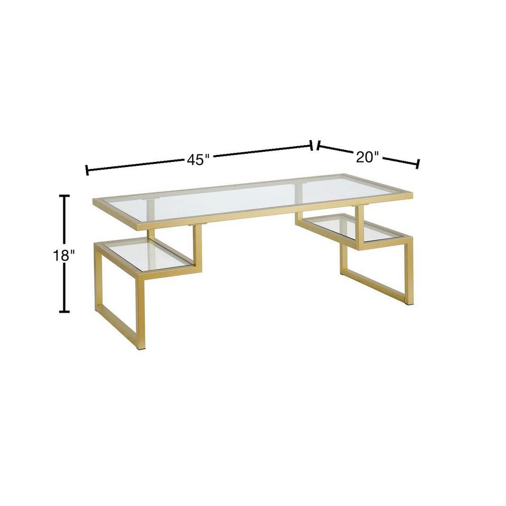 Zander 45" Brass and Glass Rectangular Coffee Table