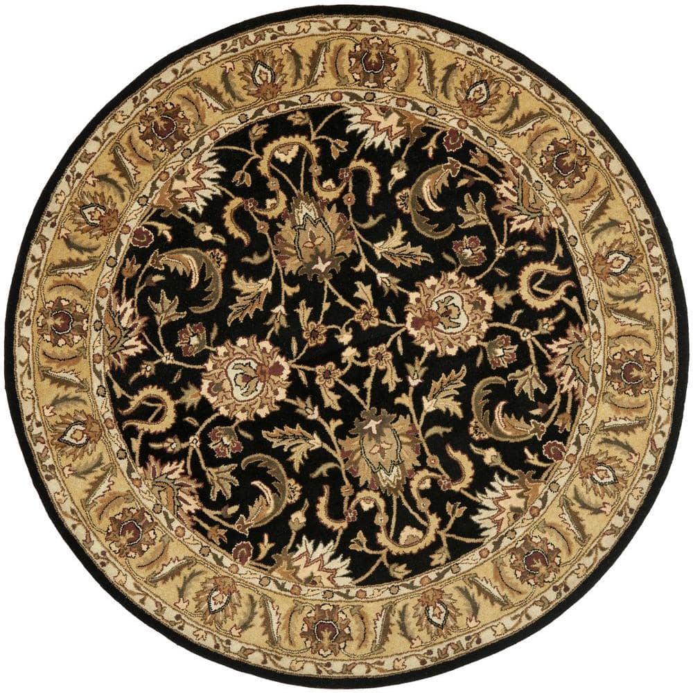 SAFAVIEH Classic Black/Gold 5 ft. x 5 ft. Round Border Area Rug CL252A ...