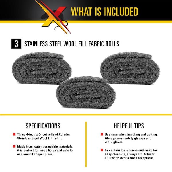 Xcluder Rodent Control Steel Wool Fill Fabric 3 Rolls