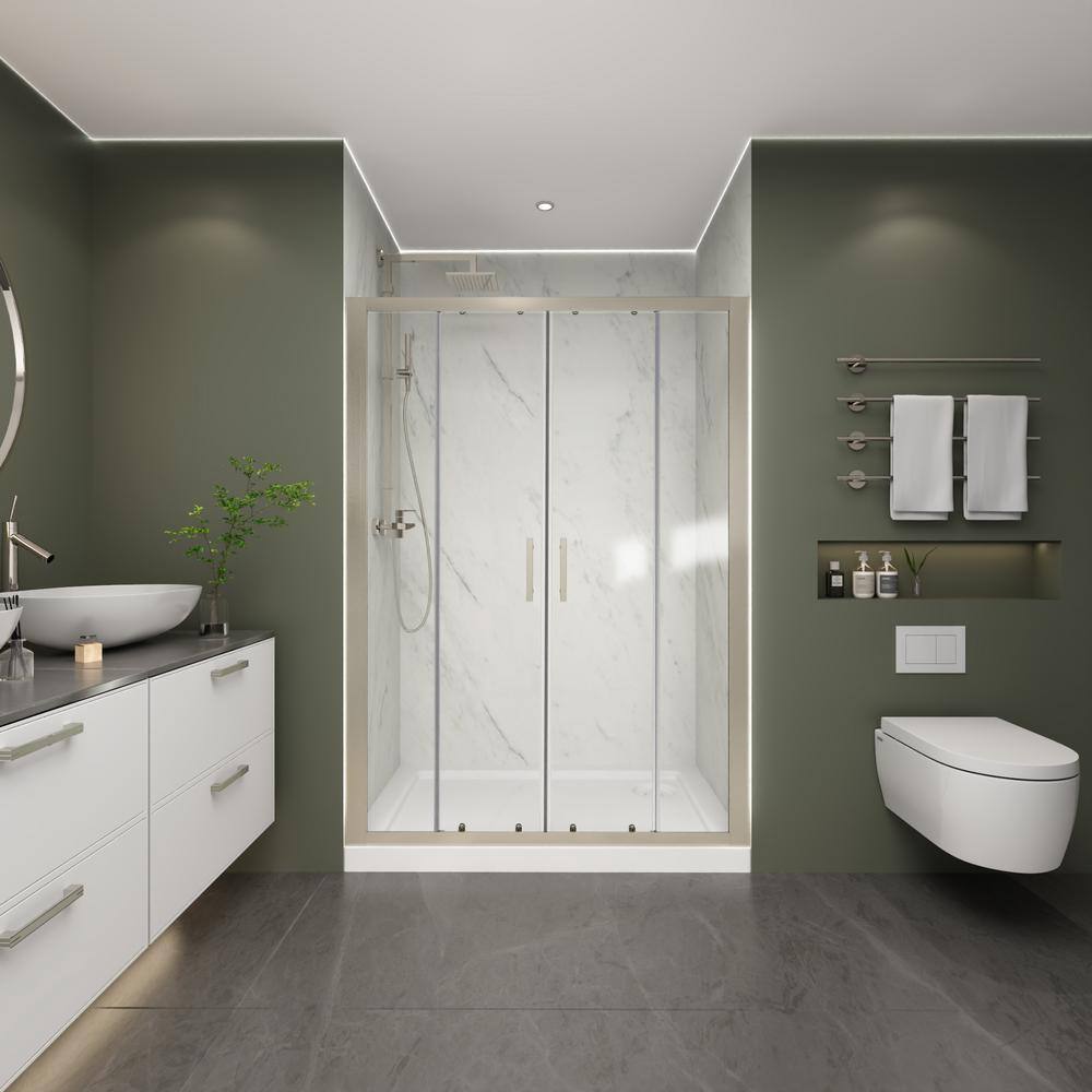 50 in. 54 in. W x 70 in. H Sliding Framed Alcove Shower Door Bath Panel in Nickel Finish with Clear Glass price history on PriceWatchPro