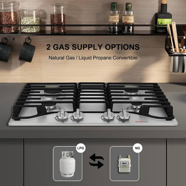 Thermomate 30-in 4 Burners Stainless Steel Gas Cooktop in the Gas Cooktops  department at