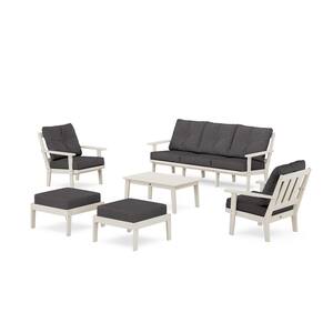 Oxford 6-Pcs Plastic Lounge Sofa Set in Sand/Ash Charcoal Cushions