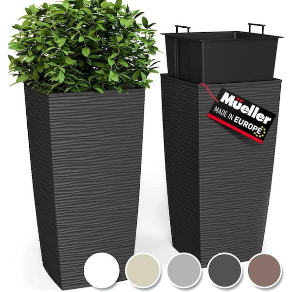 ITOPFOX Modern 14 in. L x 14 in. W x 27.5 in. H 93.99 qts. Dark Grey Outdoor Resin Planter 2 (-Pack)