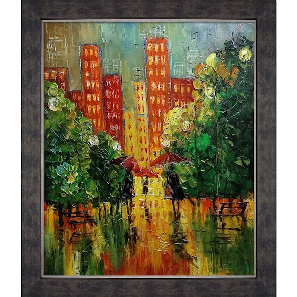 ArtistBe "Rain, in The City Reproduction with Suede Premier" by Justyna Kopania FramedOil Painting 24 in. x 28 in.