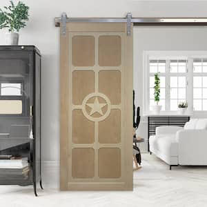 36 in. x 84 in. The Trailblazer Unfinished Wood Sliding Barn Door with Hardware Kit in Stainless Steel