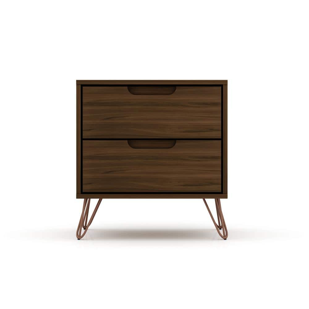 Mid-Century Modern Brown Nightstand with Splayed Metal Legs - Set of 2