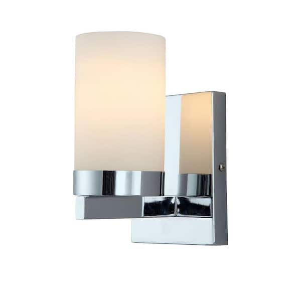 CANARM Milo 4.75 in. Chrome Sconce with Opal Glass Shade