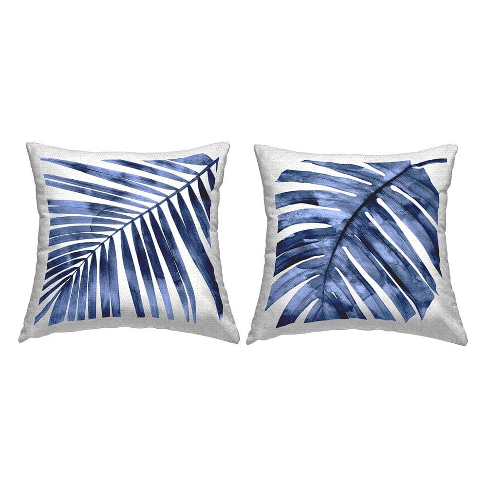 Tropical Blue Rainforest Palms Square Outdoor Throw Pillow Set