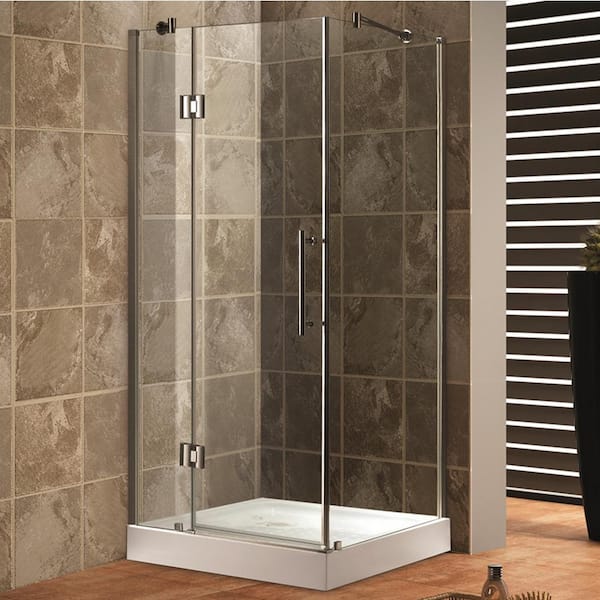 null 38 in. W x 76 in. H Pivot Frameless Shower Door/Enclosure in Chrome with Handle, Left Side