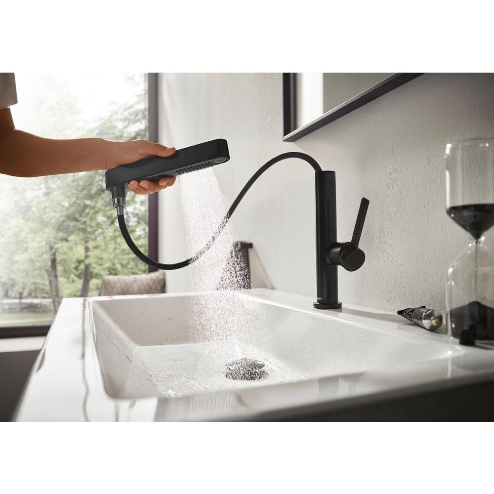 Modern Matte Black Single-Hole Faucet with Pull-Out Spray and Dual Jet Types