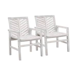 White Wash Acacia Wood Chevron Outdoor Lounge Chair Set (2-Pack)