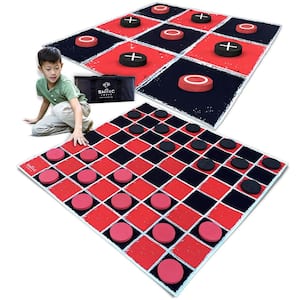 2-in-1 Vintage Giant Checkers and Tic Tac Toe Game With Mat (4 ft. x 4 ft.) - 100% Machine-Washable Canvas