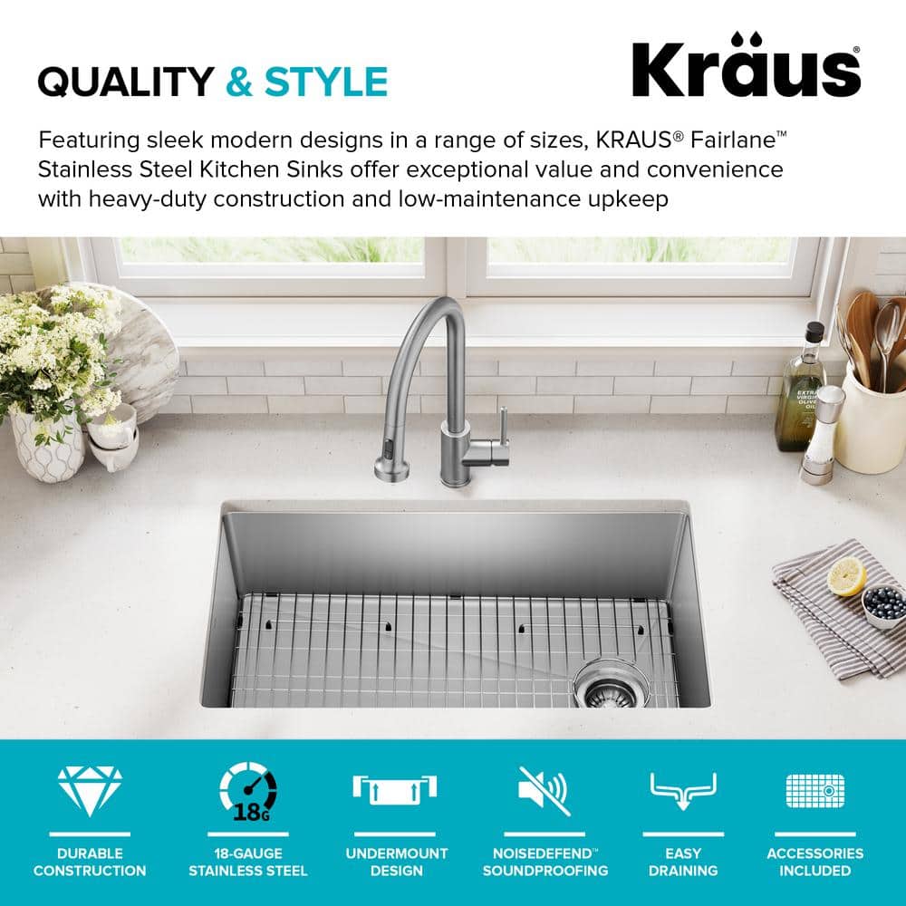 Kraus 32.5" Stainless Steel Single Bowl Drop-In Kitchen Sink