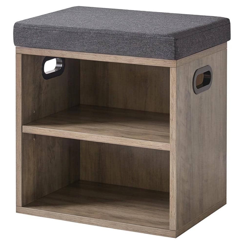 "15.4"" W Silver Gray Wood Small Shoe Storage Bench with Cushion" price history on PriceWatchPro