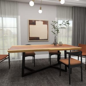 Brown Dining Table with Black Metal Base