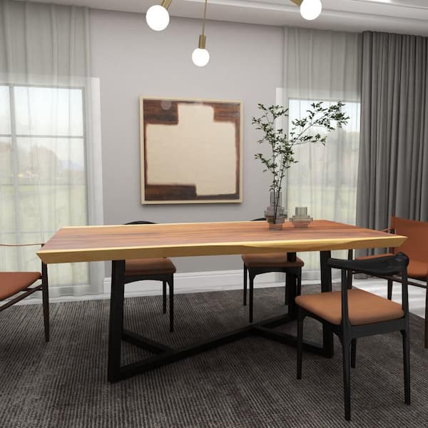 Litton Lane Brown Dining Table with Black Metal Base