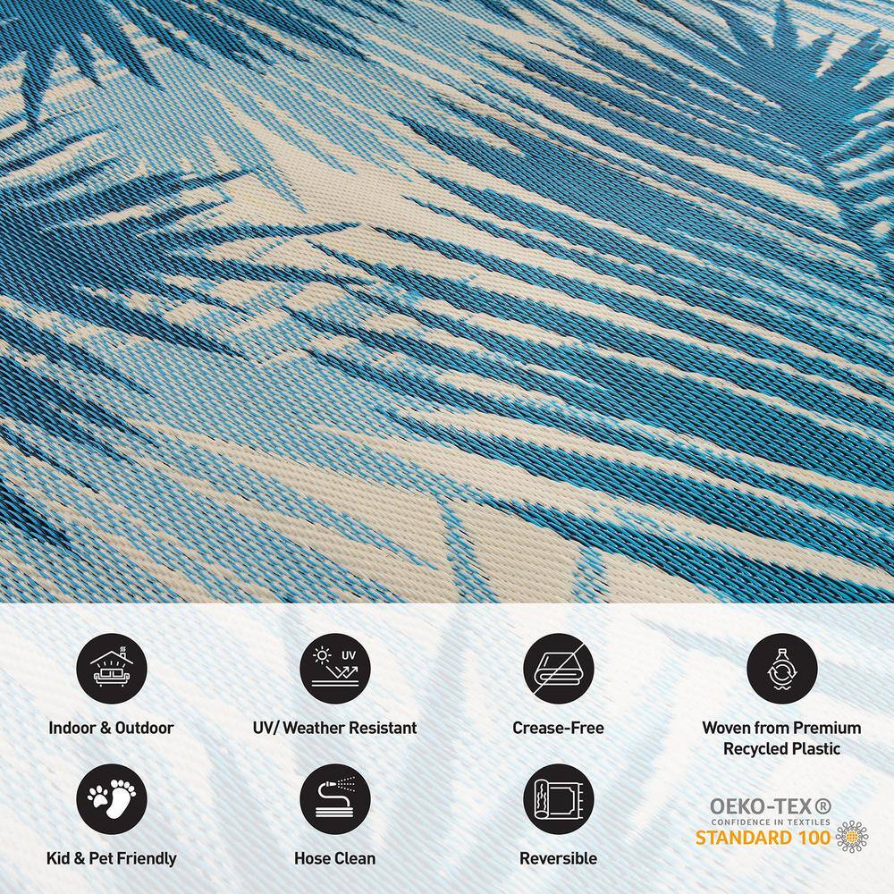 Tropical Blue Floral Reversible Synthetic Outdoor Area Rug